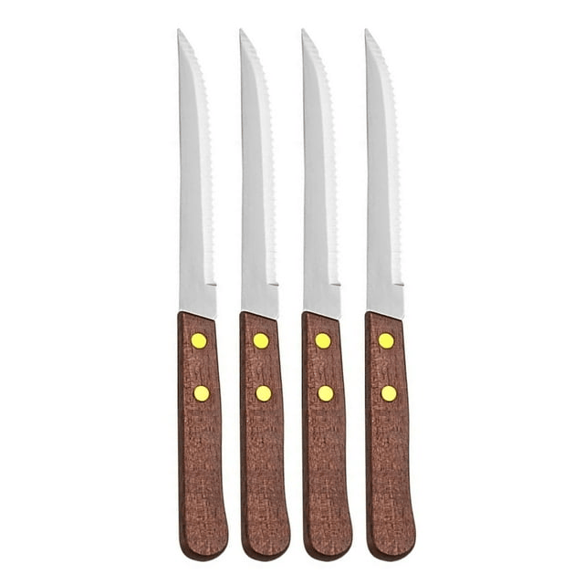 4 Pack Stainless Steel Steak Knives Knife Set Utensil Cutlery Wooden Serrated - SJB-DIAMOND ELITES