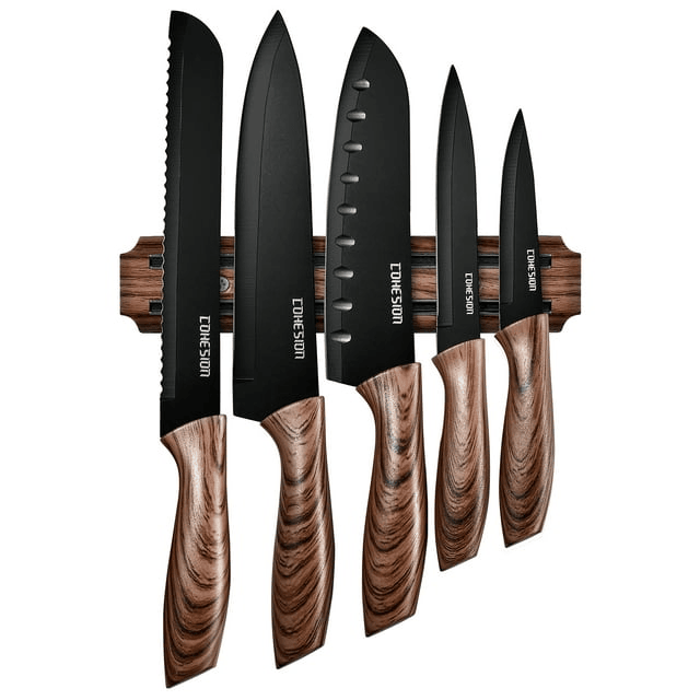 Cohesion Knife Magnetic Strip & 5 Pcs Kitchen Knife Set - Magnetic Knife Holder for Wall Stainless Steel Chef Knife - SJB-DIAMOND ELITES