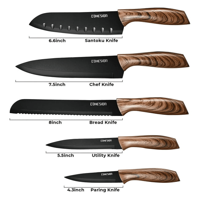 Cohesion Knife Magnetic Strip & 5 Pcs Kitchen Knife Set - Magnetic Knife Holder for Wall Stainless Steel Chef Knife - SJB-DIAMOND ELITES