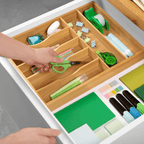 Bamboo Kitchen Drawer Organizer Tray for Flatware - Best Cutlery Tray for Silverware and Kitchen Utensils (7 Slots, Natural) - SJB-DIAMOND ELITES