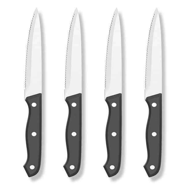 GPED Steak Knives Set of 4, 4.5-inch Serrated Steak Knife Set, Ultra Sharp Stainless Steel Triple Rivet Collection Kitchen Steak Knife Set, Non-Stick & Rust-Resistant Dinner Knives - SJB-DIAMOND ELITES