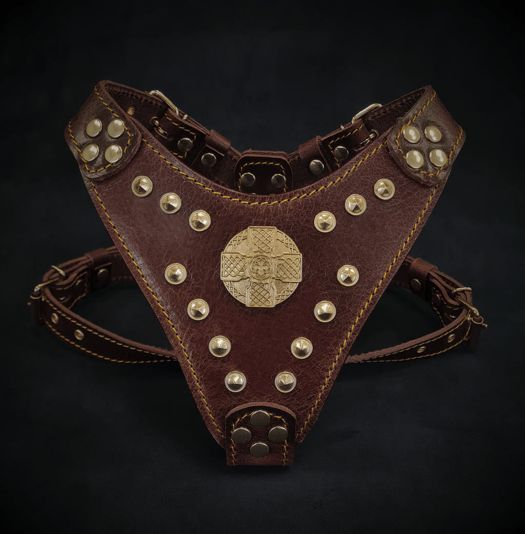 The ''Maximus'' harness Brown & Gold Small to Medium Size - SJB-DIAMOND ELITES