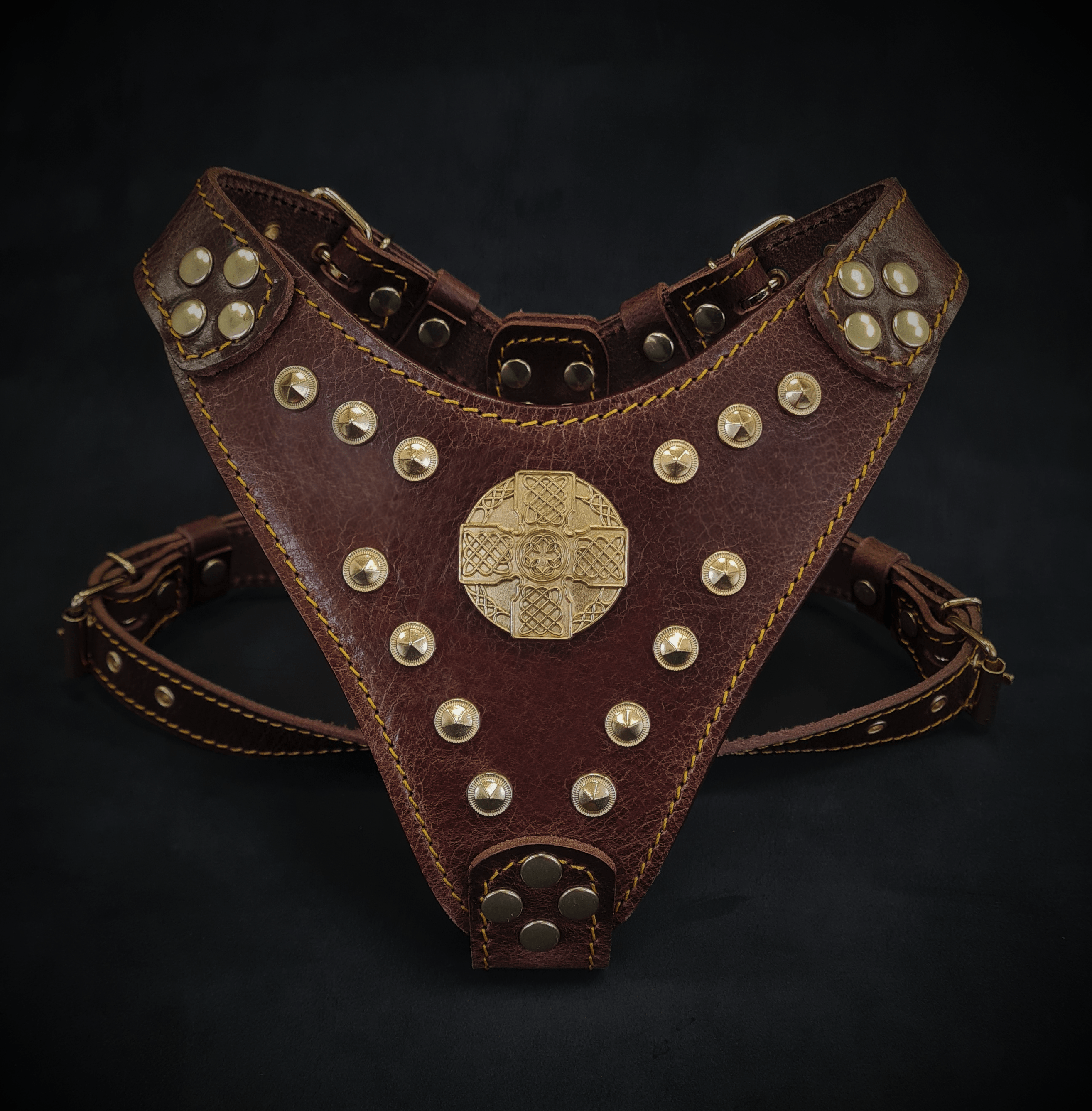 The ''Maximus'' harness Brown & Gold Small to Medium Size - SJB-DIAMOND ELITES