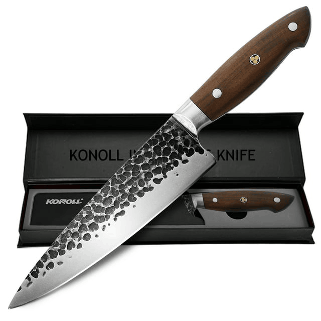 KONOLL Chef Knife Forged Handmade 8 inch Professional Kitchen Knife, HC Stainless Steel with Full Tang Wood Handle - SJB-DIAMOND ELITES