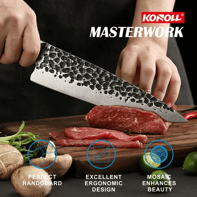 KONOLL Chef Knife Forged Handmade 8 inch Professional Kitchen Knife, HC Stainless Steel with Full Tang Wood Handle - SJB-DIAMOND ELITES