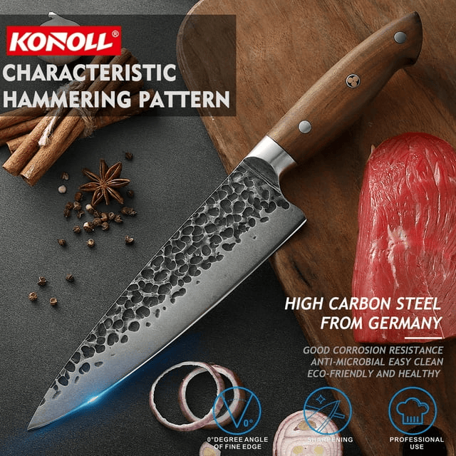 KONOLL Chef Knife Forged Handmade 8 inch Professional Kitchen Knife, HC Stainless Steel with Full Tang Wood Handle - SJB-DIAMOND ELITES