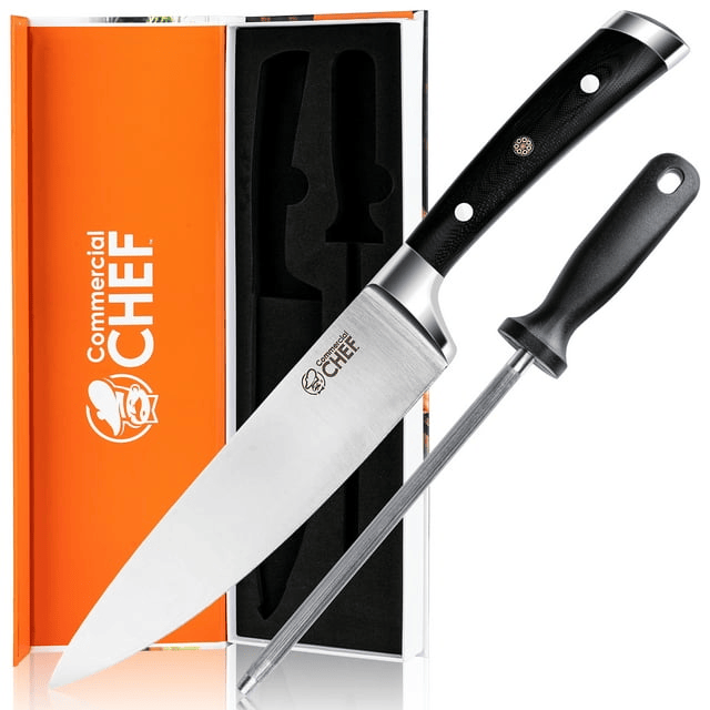 Commercial Chef Pro Chef Knife 8 inch Blade with Triple Rivet Ergonomic G10 Handle with Knife Sharpener - 7Cr17Mov High Carbon Stainless Steel Forged Chef's Knife Razor Sharp Full Tang Sharp Japanese - SJB-DIAMOND ELITES