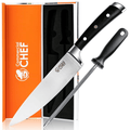 Commercial Chef Pro Chef Knife 8 inch Blade with Triple Rivet Ergonomic G10 Handle with Knife Sharpener - 7Cr17Mov High Carbon Stainless Steel Forged Chef's Knife Razor Sharp Full Tang Sharp Japanese - SJB-DIAMOND ELITES