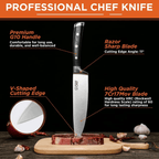 Commercial Chef Pro Chef Knife 8 inch Blade with Triple Rivet Ergonomic G10 Handle with Knife Sharpener - 7Cr17Mov High Carbon Stainless Steel Forged Chef's Knife Razor Sharp Full Tang Sharp Japanese - SJB-DIAMOND ELITES