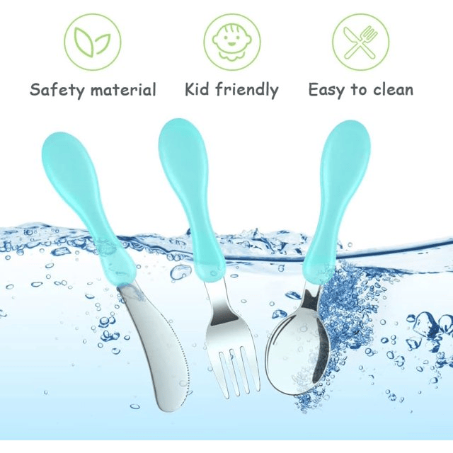 Freaki 6PCS Toddler Utensils Set, Toddler Utensils Stainless Steel Fork, Spoon and Knife Set with Silicone Holding Design, Children's Flatware Set, BPA Free, Dishwasher Safe - SJB-DIAMOND ELITES