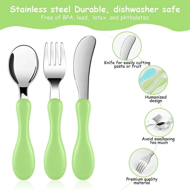 Freaki 6PCS Toddler Utensils Set, Toddler Utensils Stainless Steel Fork, Spoon and Knife Set with Silicone Holding Design, Children's Flatware Set, BPA Free, Dishwasher Safe - SJB-DIAMOND ELITES