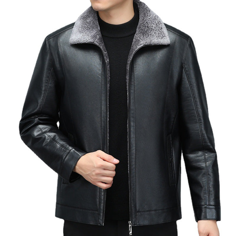 Men's Casual Loose Thick Leather Jacket Pi-Mart