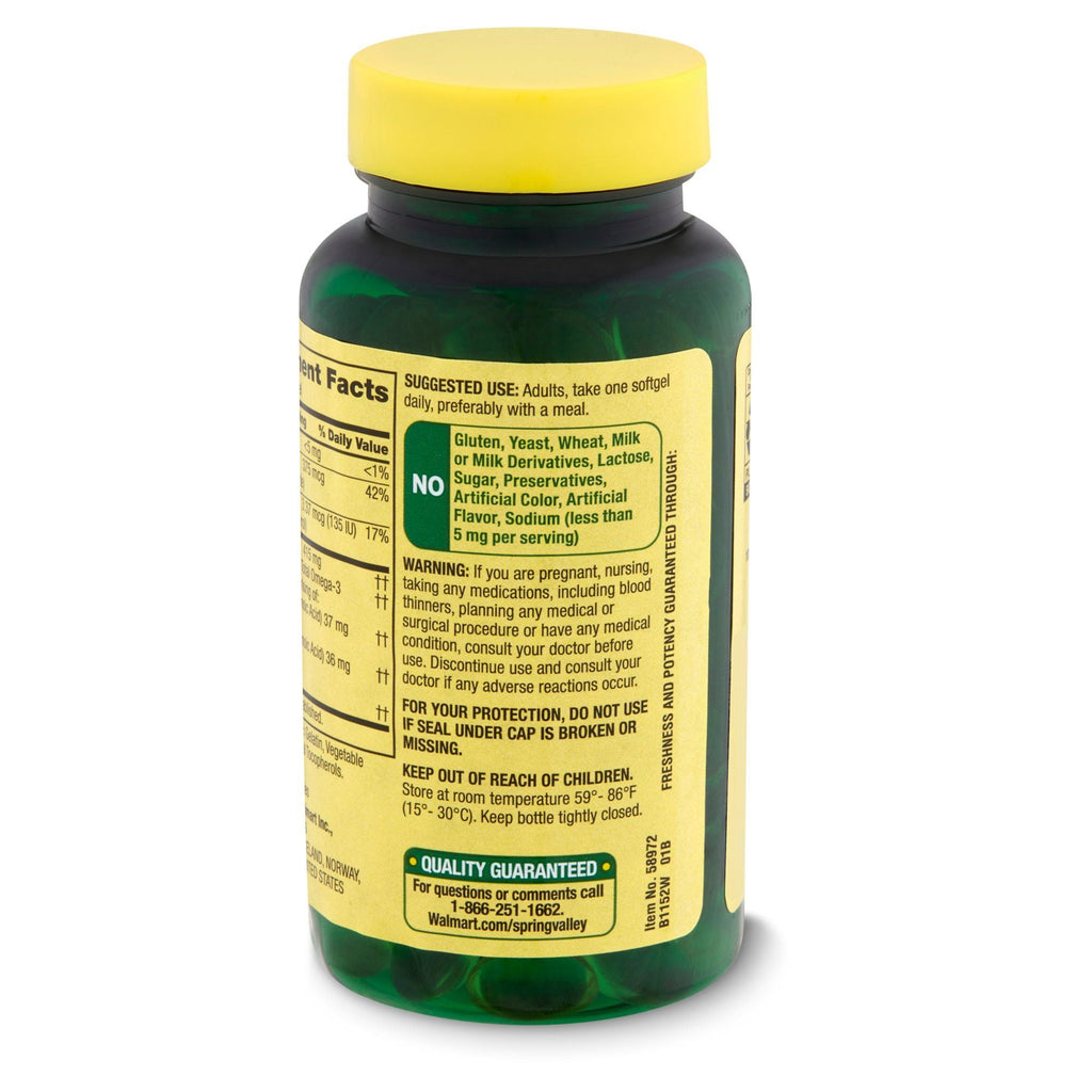 Spring Valley Cod Liver Oil Plus Vitamins A & D3 Dietary Supplement; 100 Count EasyOptionXY LLC