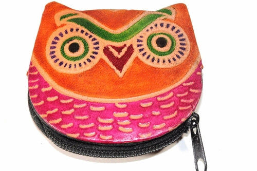 Leather Owl Coin Purse Handcrafted Embossed Compact Wallet BandsCo Straps