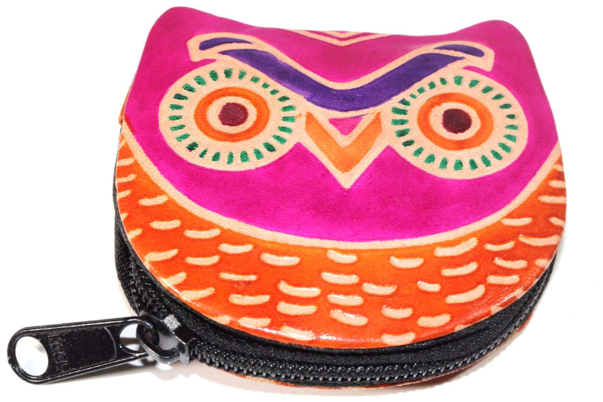 Leather Owl Coin Purse Handcrafted Embossed Compact Wallet BandsCo Straps
