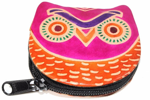 Leather Owl Coin Purse Handcrafted Embossed Compact Wallet BandsCo Straps