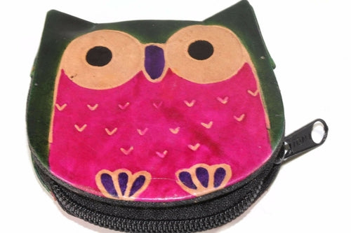 Leather Owl Coin Purse Handcrafted Embossed Compact Wallet BandsCo Straps