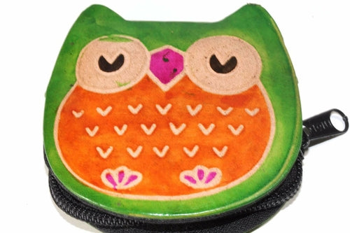 Leather Owl Coin Purse Handcrafted Embossed Compact Wallet BandsCo Straps