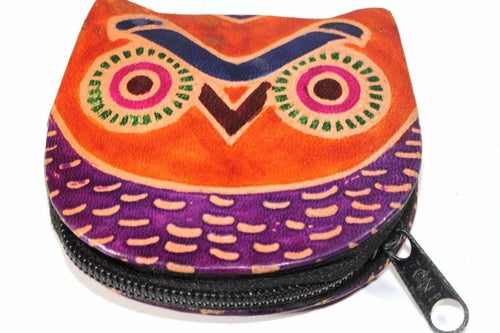 Leather Owl Coin Purse Handcrafted Embossed Compact Wallet BandsCo Straps