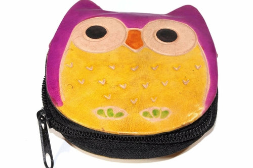 Leather Owl Coin Purse Handcrafted Embossed Compact Wallet BandsCo Straps