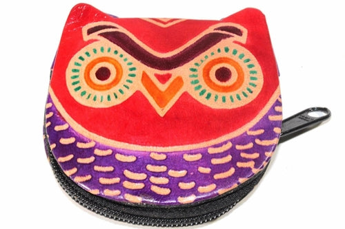 Leather Owl Coin Purse Handcrafted Embossed Compact Wallet BandsCo Straps