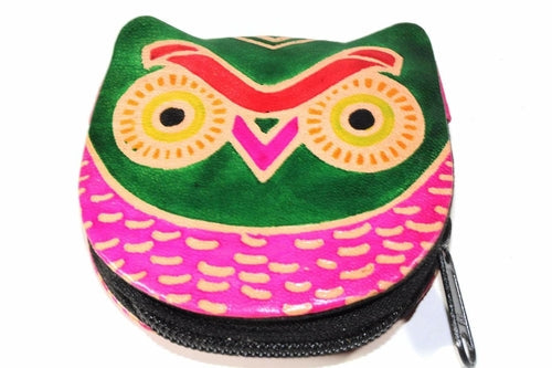 Leather Owl Coin Purse Handcrafted Embossed Compact Wallet BandsCo Straps