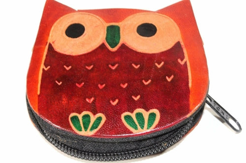 Leather Owl Coin Purse Handcrafted Embossed Compact Wallet BandsCo Straps