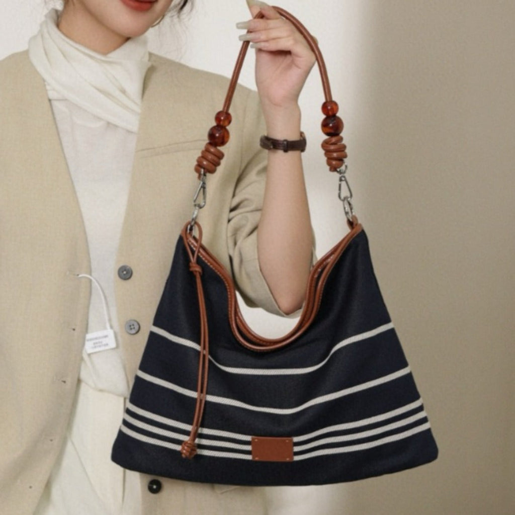 Black striped Matching leather bag hobo shoulder, shoulder hobo bag for women, large capacity, Shoulder purse - SJB-DIAMOND ELITES