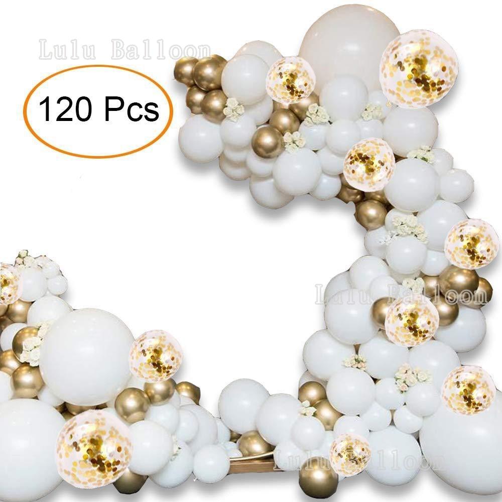 120pc White Gold Confetti Metallic Balloon Arch Kit For Wedding Birthday Party Decorations Baby Shower Party Balloons Garland Arch Kit for Bridal Shower Baby Shower Party Decoration Stevvex