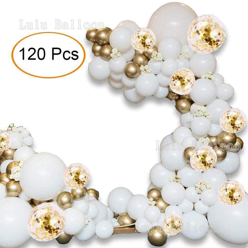 120pc White Gold Confetti Metallic Balloon Arch Kit For Wedding Birthday Party Decorations Baby Shower Party Balloons Garland Arch Kit for Bridal Shower Baby Shower Party Decoration Stevvex
