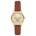 Time and Tru Women's Gold Tone Crystal Accent Watch with Faux Leather Strap