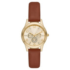 Time and Tru Women's Gold Tone Crystal Accent Watch with Faux Leather Strap