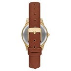 Time and Tru Women's Gold Tone Crystal Accent Watch with Faux Leather Strap