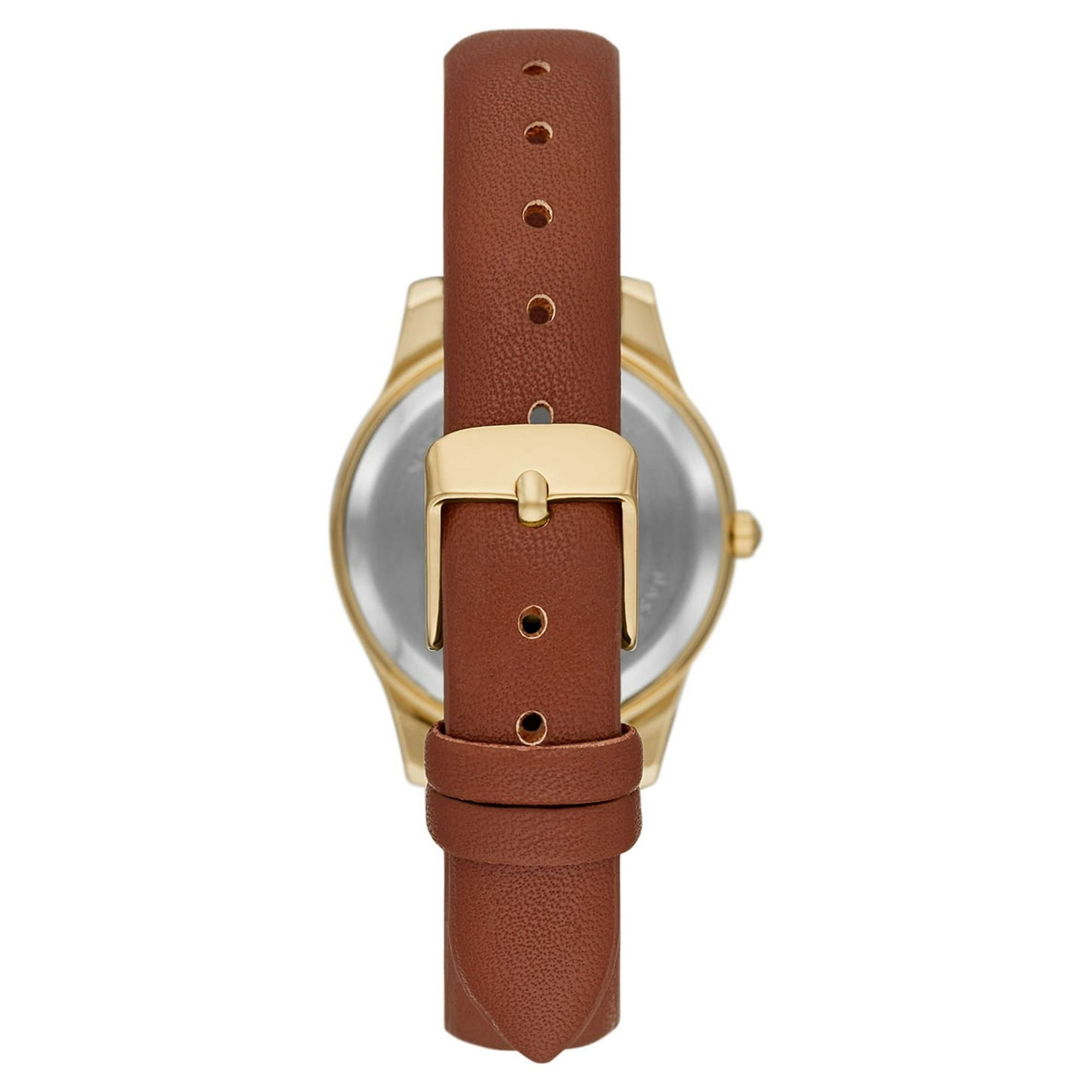 Time and Tru Women's Gold Tone Crystal Accent Watch with Faux Leather Strap
