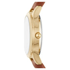 Time and Tru Women's Gold Tone Crystal Accent Watch with Faux Leather Strap