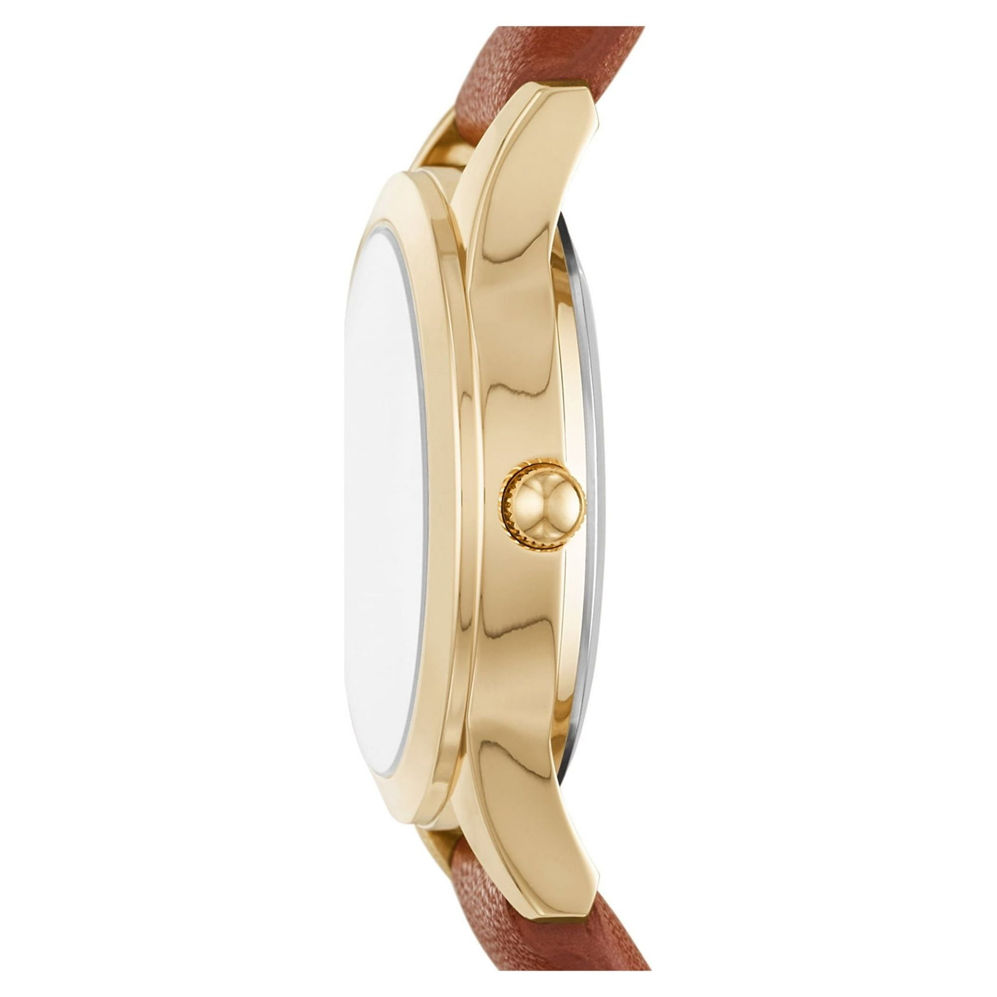 Time and Tru Women's Gold Tone Crystal Accent Watch with Faux Leather Strap