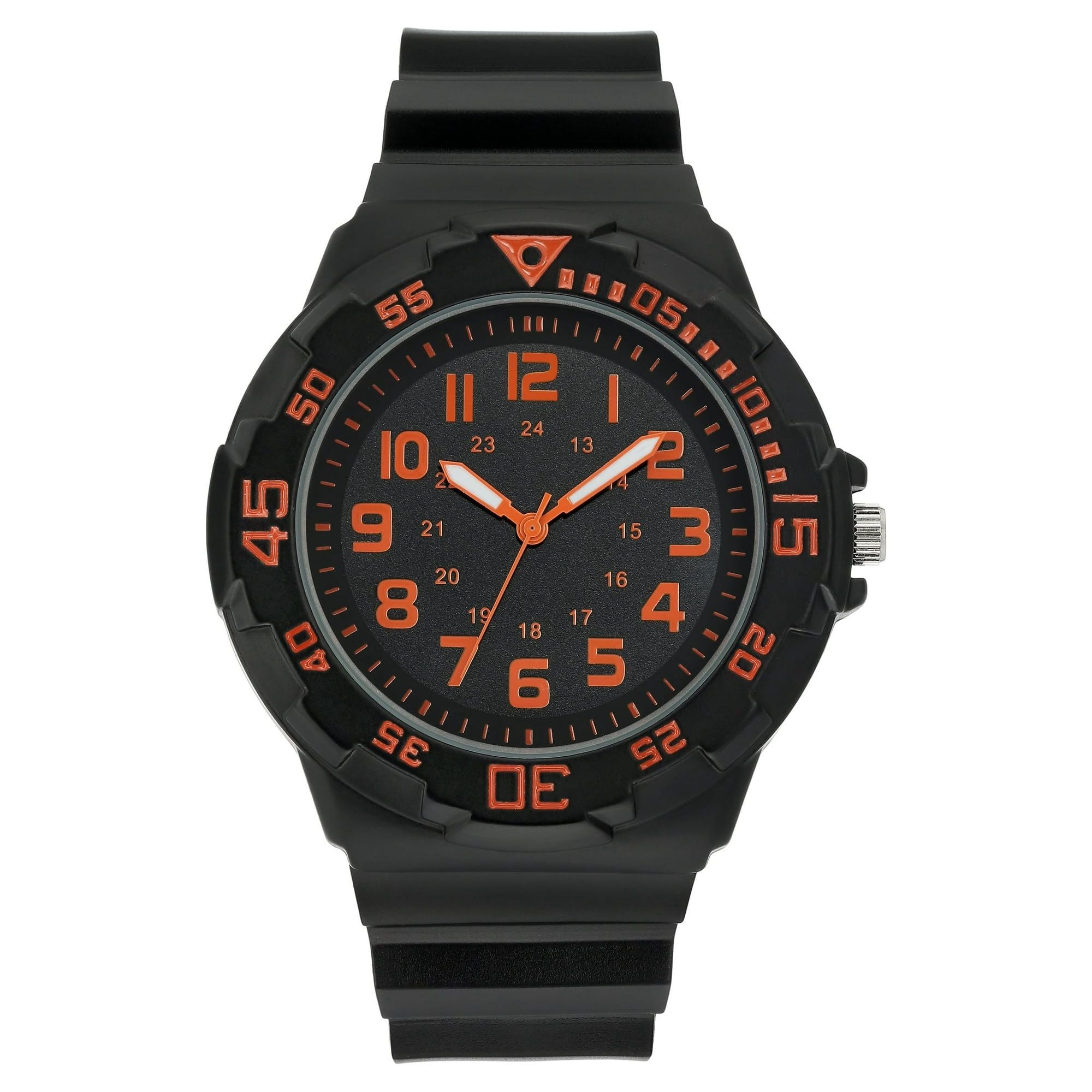 George Men's Casual Watch with Orange Round Dial and Black Resin Band