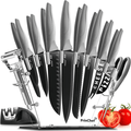 PrinChef Knife Set, 19 Pcs Rust Proof Knives Set for Kitchen, with Acrylic Stand, Sharpener, Scissors and Peeler, Stainless Steel knife sets with Black Coating, Nonstick and No Scratch - SJB-DIAMOND ELITES