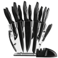 Knife Set with Block,Sharpener,Acrylic Stand 17 PCS Black High Carbon Stainless Steel Kitchen Knives - SJB-DIAMOND ELITES