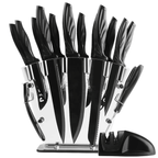Knife Set with Block,Sharpener,Acrylic Stand 17 PCS Black High Carbon Stainless Steel Kitchen Knives - SJB-DIAMOND ELITES