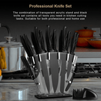 Knife Set with Block,Sharpener,Acrylic Stand 17 PCS Black High Carbon Stainless Steel Kitchen Knives - SJB-DIAMOND ELITES