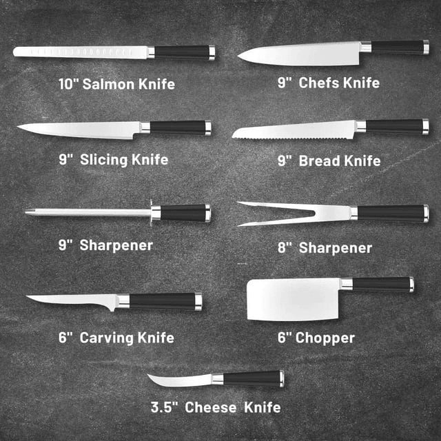 Chef's and BBQ's Premium Stainless Steel Knife Set, 9 Pcs Professional Kitchen Knives Mix in Portable Case - SJB-DIAMOND ELITES