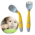 FACEGA Baby Training Spoons Forks 1 Sets with Travel Case, Toddler Feeding Utensils Set Children Tableware Travel Set BPA Free Self-Feeding Learning Spoons Forks for Kids Yellow - SJB-DIAMOND ELITES