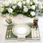 175 Piece Gold Dinnerware Set 25 Guest-50 Gold Lace Plastic Plates-25 Gold Plastic Silverware-25 Gold Plastic Cups-25 Linen Feel Gold Paper Napkins, FOCUSLINE Disposable Dinnerware Set - SJB-DIAMOND ELITES