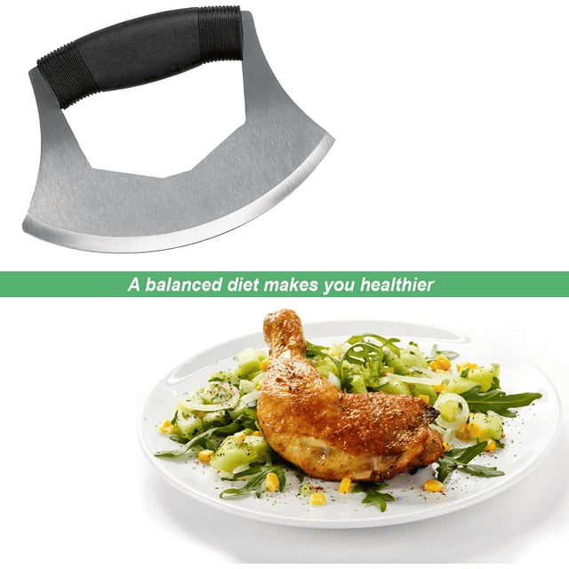 i Kito Mezzaluna Food Cutter, Single Blade Mezzaluna Knife, Salad Chopper Handheld Knife