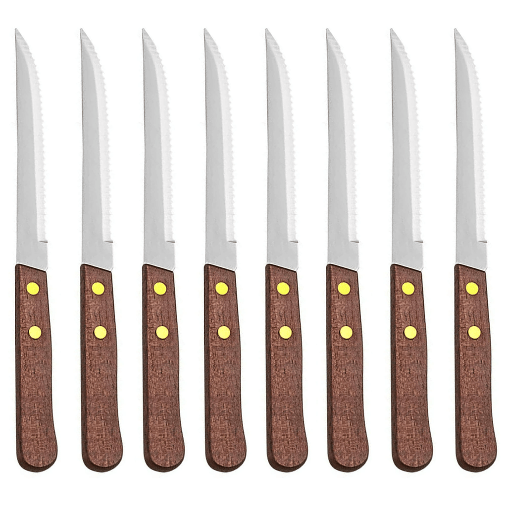 8 Pack Serrated Steak Knives Stainless Steel Knife Set Wooden Utensil Cutlery