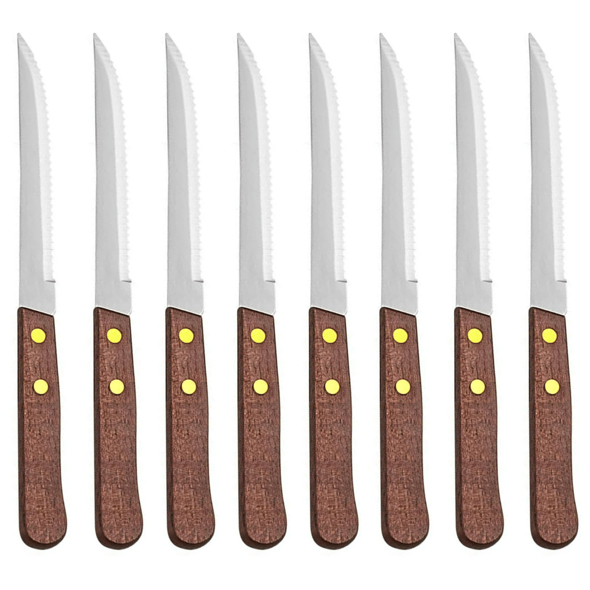 8 Pack Serrated Steak Knives Stainless Steel Knife Set Wooden Utensil Cutlery