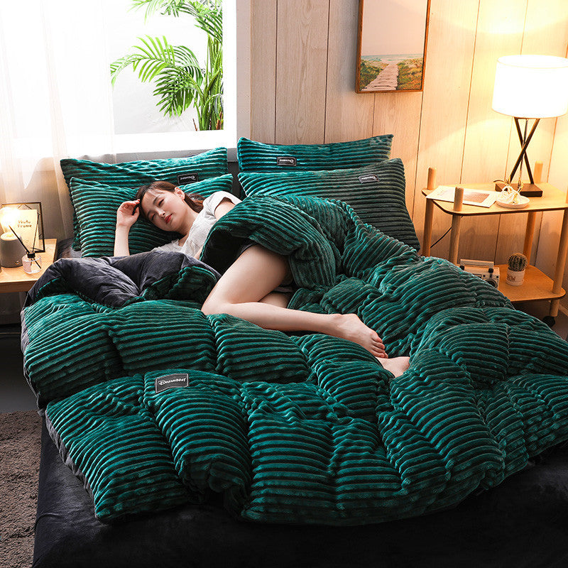 Thicken Corduroy 4-Piece Velvet Bedding Set by Pi Mart Pi-Mart