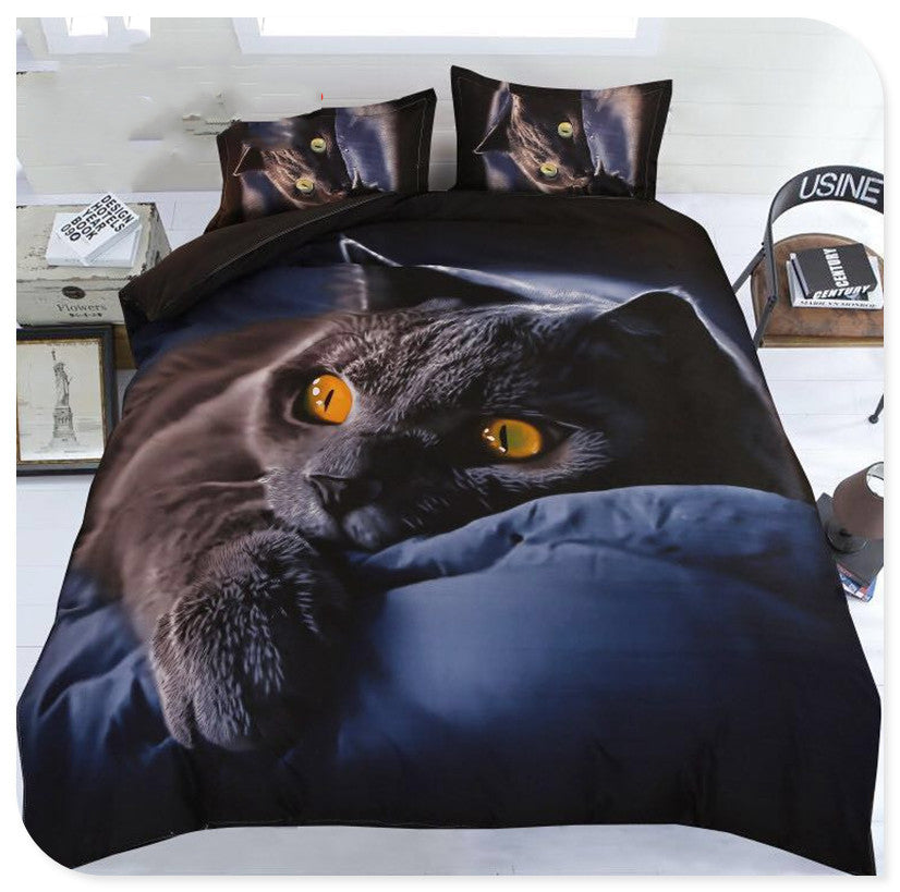 Black Cat Quilt Cover Sheet Bedding 3-piece Set Pi-Mart