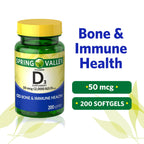Spring Valley Vitamin D3 Supplement; 50 mcg 2; 000 IU; 200 Count
